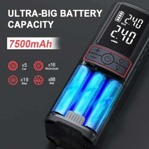 Miniatura 7 de GOOLOO Inflador de neumáticos GT160, compresor de aire portátil para automóvil, motocicleta, bicicleta, bola y GP3000 arrancador de coche rojo