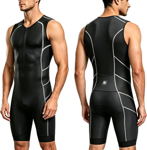 Miniatura 10 de Triathlon Suits Mens One-Piece Sleeveless Trisuits Skin Wet Suit for Running Cycling Swimming Azul