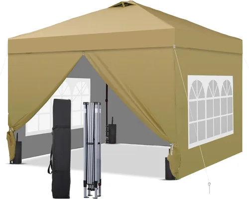 Miniatura 13 de GDY Tienda de campaña desplegable de 10 x 10 pies, gazebo para exteriores con 4 bolsas de arena, toldo fácil de instalar con 3 alturas ajustables