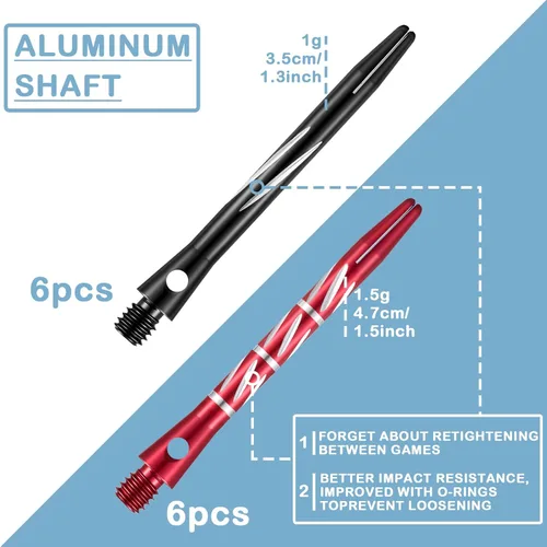Miniatura 3 de 30 piezas de ejes de dardos para punta de acero media 2BA rosca de aleación de aluminio de 50 mm 53 mm con anillos de goma de repuesto, accesorios