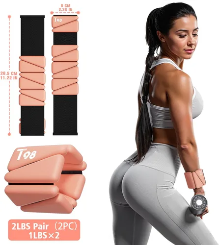 Miniatura 4 de T98 Wrist & Ankle Weights for Women Men, Wearable Wrist Weights Set of 2(1Lbs Each), Adjustable Arm Leg Bracelet Weights for Strength Training, Rosa