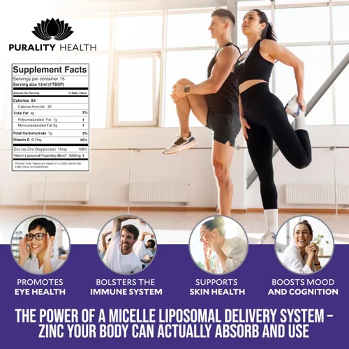 Miniatura 4 de Purality Health Zinc liposomal de 15 mg por porción para apoyo inmunológico - Suplemento de zinc líquido con vitamina E - Bisglicinato de alta