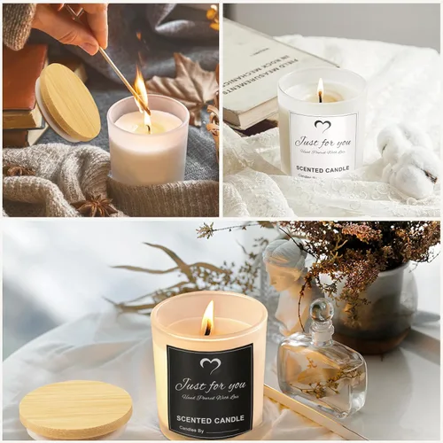 Miniatura 6 de CONNOO Paquete de 8 frascos de vela de vidrio esmerilado de 14 onzas con tapas de bambú para hacer velas, frascos de vela vacíos de gran
