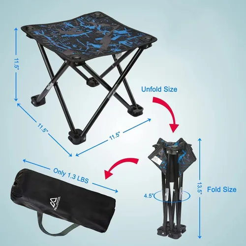 Miniatura 7 de Taburete plegable para camping, silla portátil, mini taburete plegable para adultos, pesca, senderismo, jardinería y playa, con bolsa de transporte