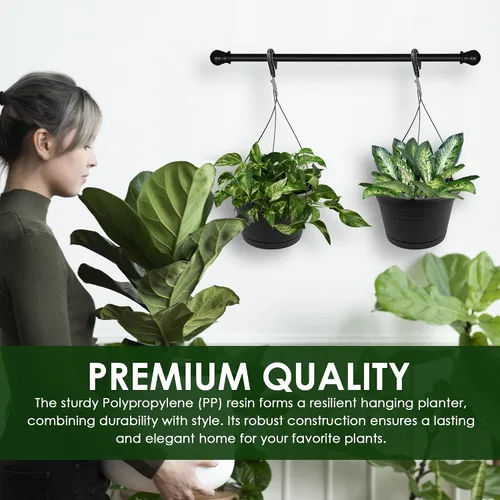 Miniatura 4 de Macetas colgantes europeas de 10 pulgadas para plantas de interior, 2 piezas de 10 pulgadas con (2) ganchos de 15.7 pulgadas, macetas colgantes