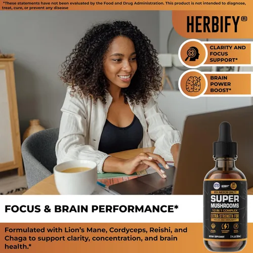 Miniatura 4 de Suplemento de hongos – Lions Mane Reishi Cordyceps Chaga Turkey Tail Inulina y más hongos para apoyo inmunológico, energía – Suplementos cerebrales