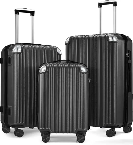 SunnyTour Juego de equipaje expandible con ruedas giratorias dobles, juego de maleta dura de 3 piezas para viajes de familiares y amigos, Negro -