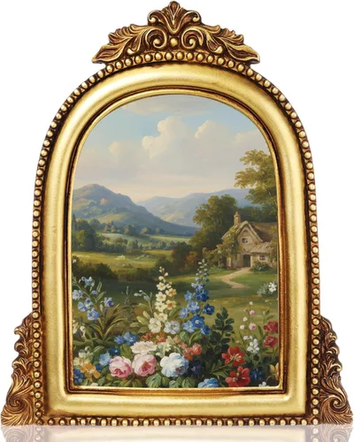 Marcos de Fotos Vintage de 9x8 Pulgadas Dorados Redondos Antiguos Ornamentados Marco de Foto para Mesa y Decoración de Pared Montaje Ornamentado