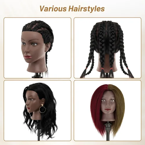 Miniatura 5 de Cabeza de maniquí 100% cabello humano, cabeza de maniquí de 18 pulgadas con cabello humano real, cabeza de muñeca cosmetología para peluquería