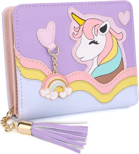 UTO Cartera para niñas de cuero vegano pequeño borla colgante titular de la tarjeta Kawaii monedero 1166, 1166 Púrpura