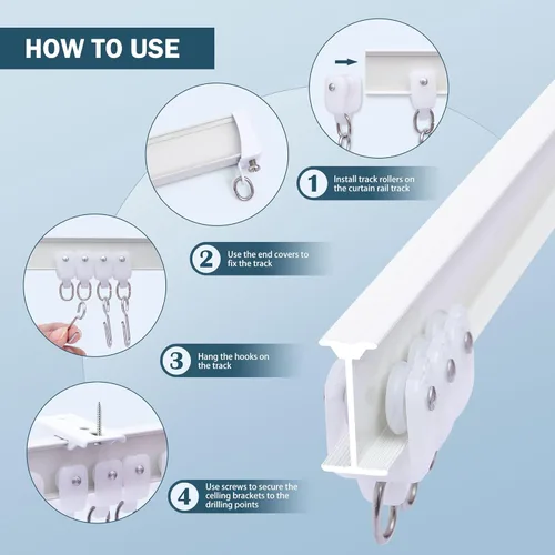 Miniatura 3 de MaKefeile Sistema de rieles de cortinas de techo, rieles de cortina flexibles y flexibles para montaje en techo, riel deslizante de aluminio Blanco
