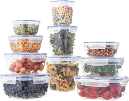 Superio Juego de recipientes de plástico para almacenamiento de alimentos, sin BPA, recipientes sellados con tapas herméticas para Pnatry, armario y