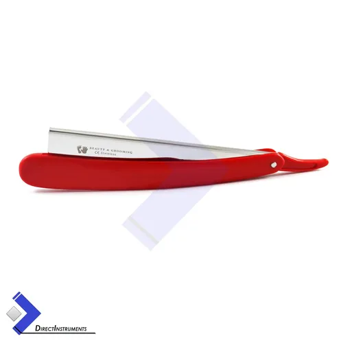 Miniatura 2 de Cuchillo plegable con mango de plástico rojo para hombre con filo recto y 10 cuchillas
