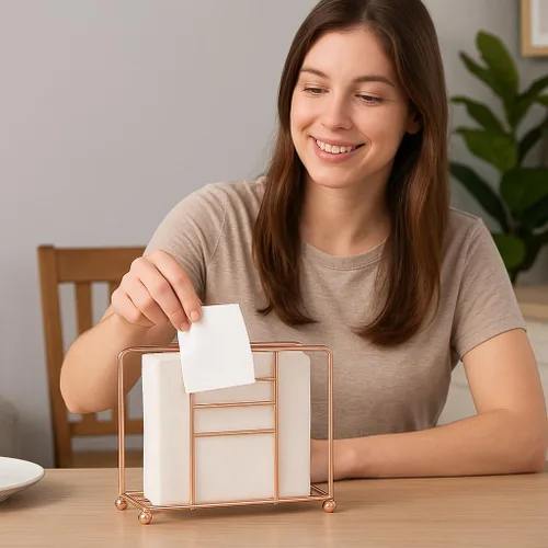 Miniatura 6 de Creative Home Servilletero de alambre de oro rosa para mesa, organizador de servilletas de metal chapado en cobre para encimera de cocina, mesa