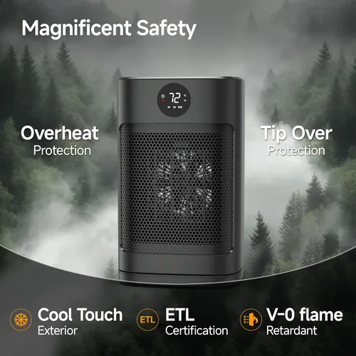 Miniatura 3 de Calentador de espacio portátil de 1500 W, calentador de cerámica personal con 3 ajustes de calor, modo ECO, protección contra sobrecalentamiento