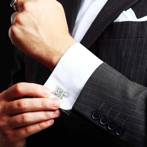 Miniatura 4 de Gemelos de boda personalizados personalizados para el novio con inicial para hombre