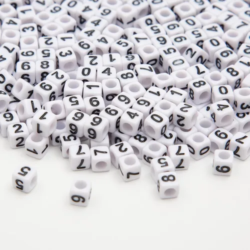 1000 cuentas cuadradas de números, cubos de 0.236 x 0.236 pulgadas, cuentas acrílicas blancas para bricolaje para pulseras, collares, joyería