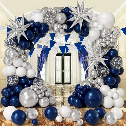 Miniatura 9 de Kit de arco de guirnalda de globos negro y dorado 158 piezas con globos de confeti negro y dorado, globos de papel de aluminio estrella