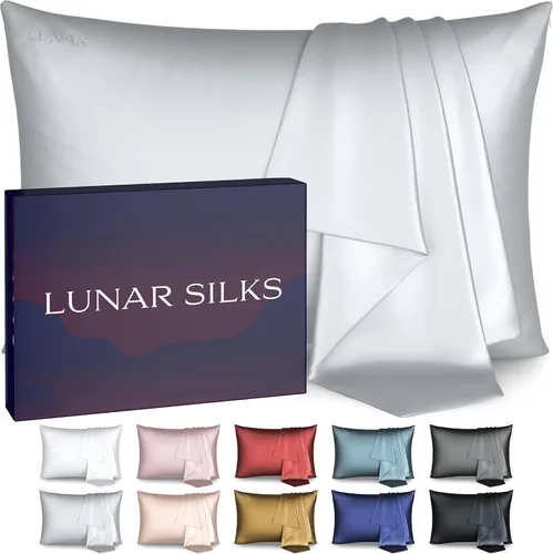 Miniatura 11 de Funda de almohada de seda real de morera 100% pura de grado 6A, 22 momme (ambos lados), para cabello y piel, sin acné, 1 unidad en caja de regalo