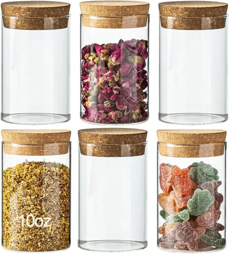 Miniatura 8 de Recipiente de almacenamiento de vidrio de 10 onzas – Tarros de vidrio herméticos con tapa de corcho, tarros de especias, tarro de caramelo, tarros