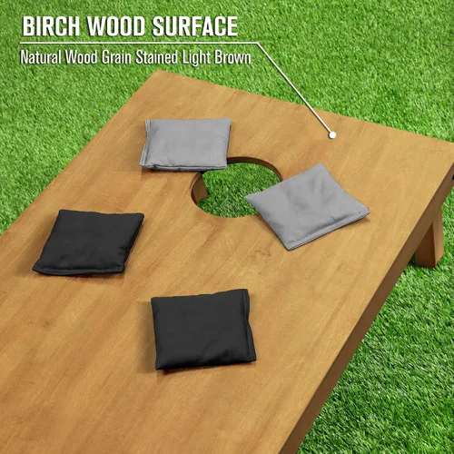 Miniatura 5 de GoSports 4 ft x 2 ft Regulation Size Wooden Cornhole Boards Set with Light Brown Finish - Includes Carrying Case and Bean Bags Negro- gris