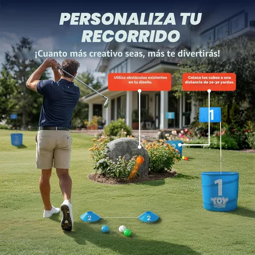 Miniatura 4 de TOY Life Juego de golf de 6 hoyos, juego de cubo de golf para adultos y niños, campo de golf de práctica con pelotas y bandera, juego de patio