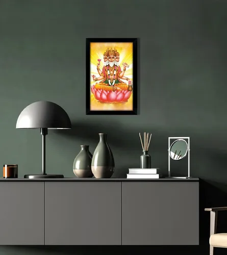 Miniatura 5 de Lord Brahma On Lotus - Marco de fotos religioso con marco, marco de pared negro, marco de fotos de elefante de Dios, decoración de pared