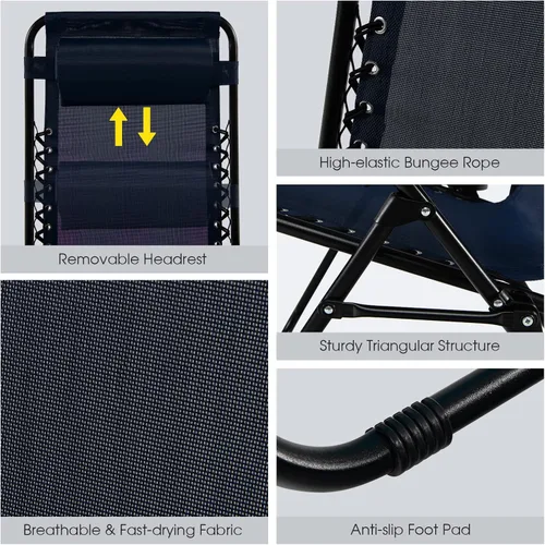 Miniatura 6 de Goplus Sillas de salón Zero Gravity, reclinables plegables ajustables en 160° con almohada y soporte para tazas, cómodas sillas de descanso de 350