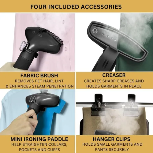 Miniatura 7 de SALAV Vaporizador profesional de ropa de 1500 W con control de pedal Calentamiento rápido de 45 segundos, tanque de 1.8 L, hasta 1 hora de vapor