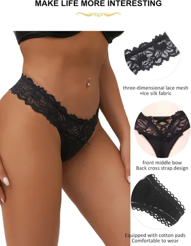 Miniatura 12 de ohyeah Tangas sexy de encaje tangas bragas de tiro bajo ropa interior para mujer de algodón entrepierna braga tangas bragas 4-18