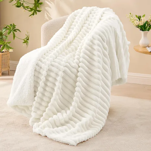 Miniatura 17 de INFIIXSO Manta de forro polar Sherpa tamaño Queen – Forro polar a rayas súper suave y cálido, acogedora manta de cama grande de felpa mullida
