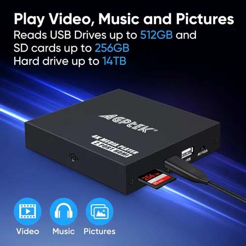 Miniatura 8 de Reproductor multimedia 4K @30Hz con salida dual HDMI, AV/VGA, divisor HDMI 4K, reproductor MP4 digital para 14TB HDD/512G USB/256G tarjeta SD/H.265