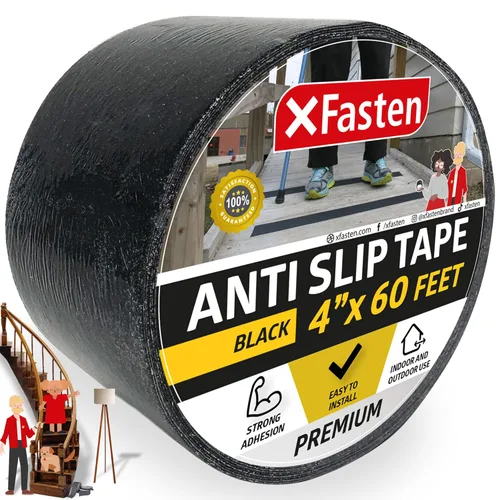 XFasten Cinta antideslizante, color negro, 4 pulgadas x 60 pies, cinta de agarre antideslizante para escaleras, pasillos, cinta antideslizante de