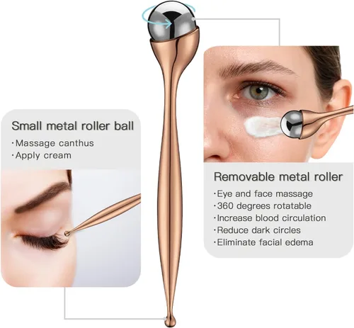 Miniatura 3 de LISAPACK Varita de rodillo de crema de ojos de metal, masaje facial, masajeador facial para aplicador, reduce la hinchazón (oro rosa)