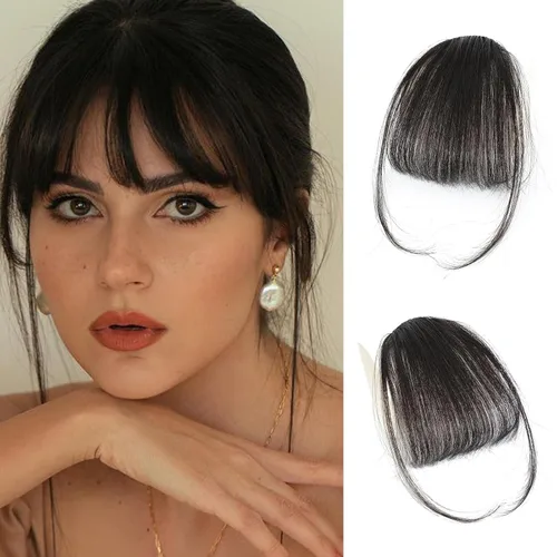 YBYMCAI Flequillo con clip - Flequillo de pelo humano real, flequillo marrón negro, flequillo falso, flequillo de pelo humano, flequillo tenue,