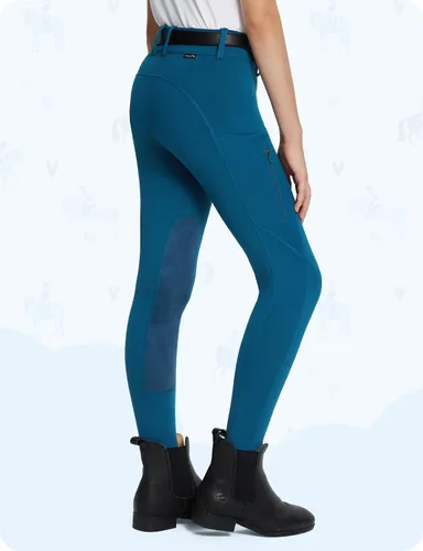 Miniatura 46 de baleaf Pantalones de equitación para niñas, pantalones ecuestres para niños, con parche en la rodilla, bolsillo con cremallera