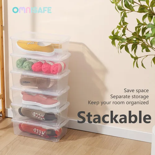 Miniatura 3 de Paquete de 12 cajas de almacenamiento de plástico apilables de 6 cuartos de galón, contenedor anestable sin BPA para organizar zapatos, caja