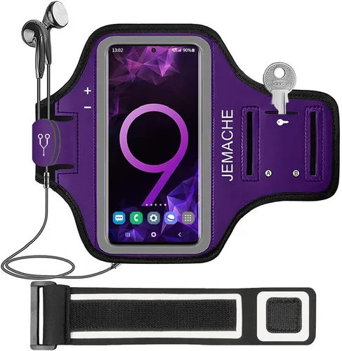 Brazalete para Galaxy S10 S9 S8, JEMACHE Gym Running Ejercicios Entrenamientos Teléfono Banda para Samsung Galaxy S10/S9/S8/S7 Edge (morado)