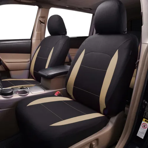 Miniatura 3 de Flying Banner Juego de Fundas para Asientos de Coche Beige y Marrón Claro para Asientos Delanteros y Banco Trasero, Protectores de Asiento de Coche