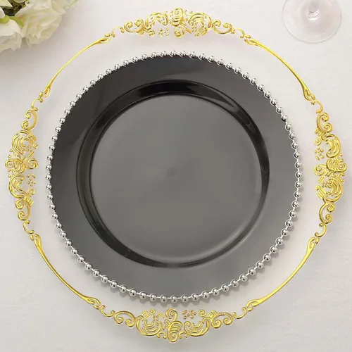 Miniatura 31 de Efavormart - Paquete de 10 platos de postre de plástico transparente rubor con borde de cuentas, platos redondos desechables para ensalada, 8