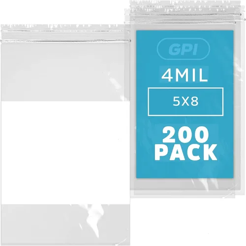 Miniatura 15 de GPI - 3" x 4" - Caja a granel de 1000, bolsas de plástico transparente con cierre de cremallera de 4 mil de grosor, resistentes, con bloque blanco