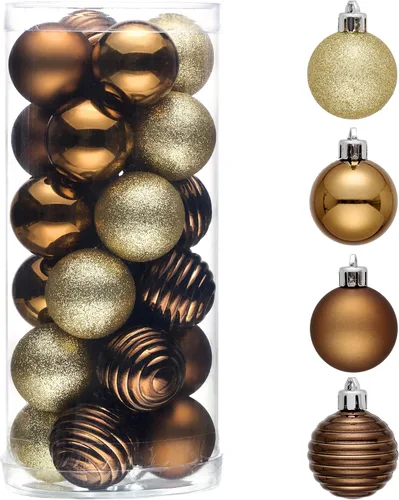 Miniatura 22 de Valery Madelyn - Juego de adornos pequeños de 1.57 pulgadas para árbol de Navidad, adornos de bolas colgantes inastillables para decoración de dorado