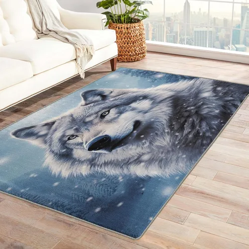 Miniatura 9 de Alfombra de lobo y decoración del hogar, alfombra de 5 x 7 pies, alfombras de animales salvajes para sala de estar, dormitorio, alfombra de lobos