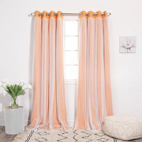 Miniatura 36 de Best Home Fashion Juego de 2 paneles de ventana de tul de encaje con aislamiento térmico y ojales de níquel de acero inoxidable para dormitorio