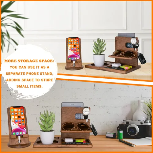 Miniatura 2 de Regalo militar personalizado, organizador de mesita de noche, estación de acoplamiento de teléfono de madera, regalos personalizados