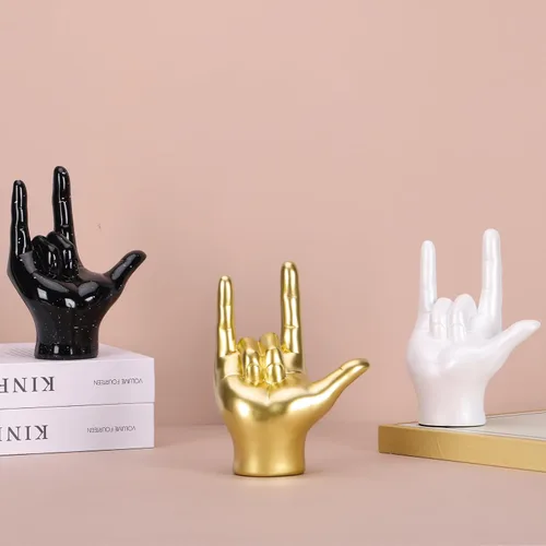 Miniatura 5 de DOVDOV Estatua de gesto "I Love You", detalles dorados para decoración del hogar, decoración de escultura de mano de arte moderno, oficina, boda