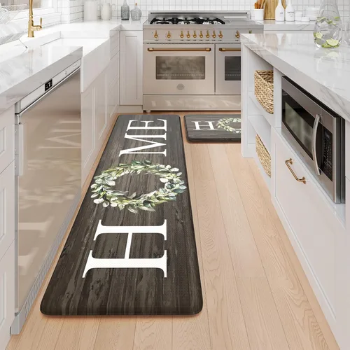 Miniatura 9 de KIMODE Alfombra Antifatiga para Cocina 2 Piezas, Alfombras de Cocina Impermeables y Antideslizantes, Alfombra de Cocina de Estilo Rústico para Piso