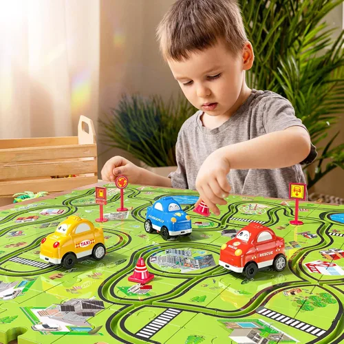 Miniatura 3 de JUKUDAHU Juego de 64 Piezas de Pista de Carreras de Rompecabezas con Coches de Juguete para Niños de 3 4 5 6 Años - Pistas de Rompecabezas