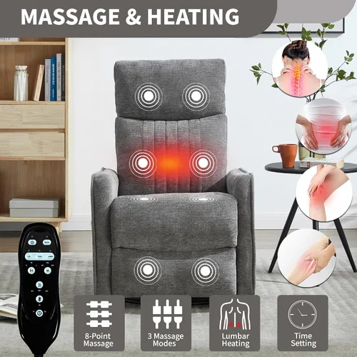Miniatura 3 de Sillón reclinable de masaje de respaldo alto con calor, mecedora giratoria para espacios pequeños, sillón reclinable manual para adultos, perfecto