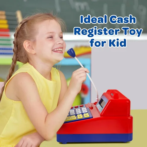 Miniatura 4 de Juguete de Caja Registradora con Calculadora para Niños de 3, 4, 5, 6, 7, 8+ Años, Set de 120 Piezas de Tienda de Comestibles con Micrófono, Cajas